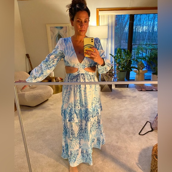 To My Lovers cut out Maxi dress size M. Blue & White tropical print Perfection! - Picture 3 of 6